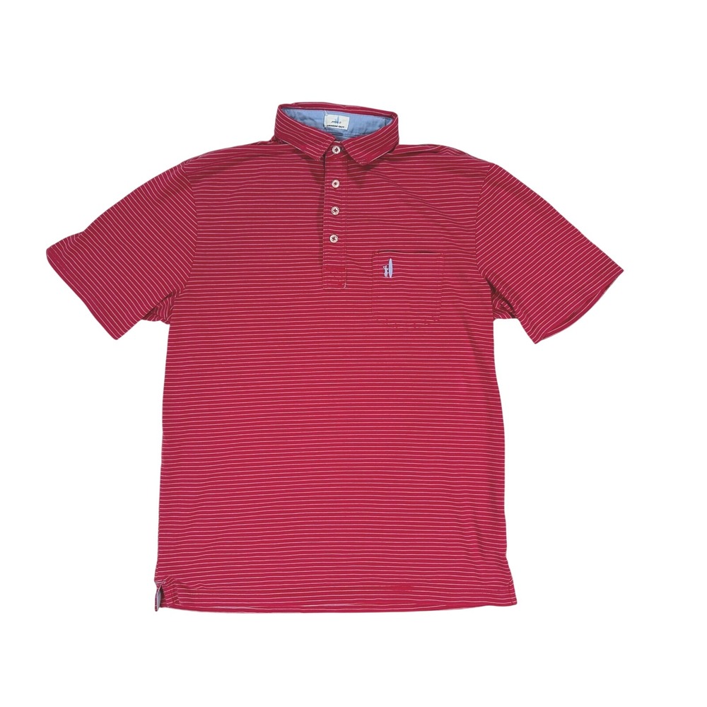 Johnnie-O Hangin' Out Mens Striped Polo Shirt Casual Button Up Red size Small